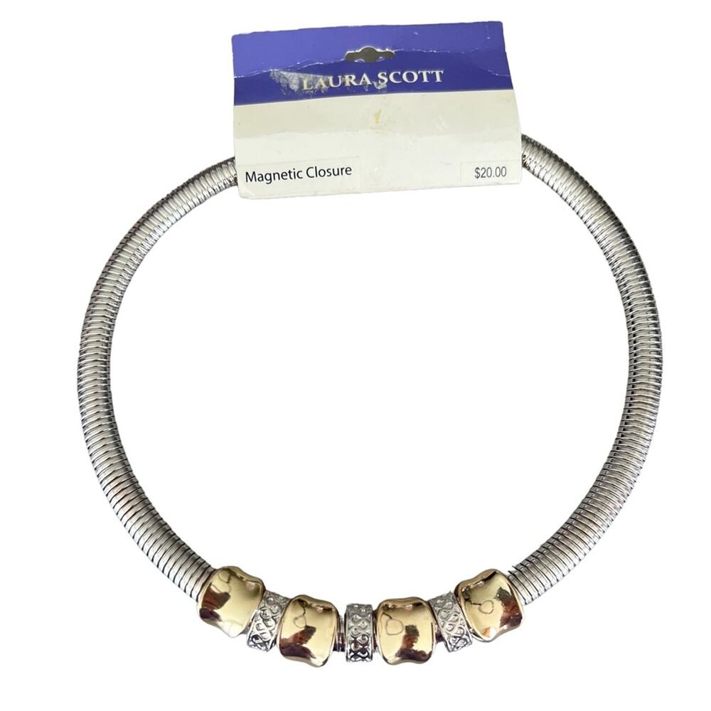 Y2K Laura Scott silver and gold tone collar necklace NWT Deadstock